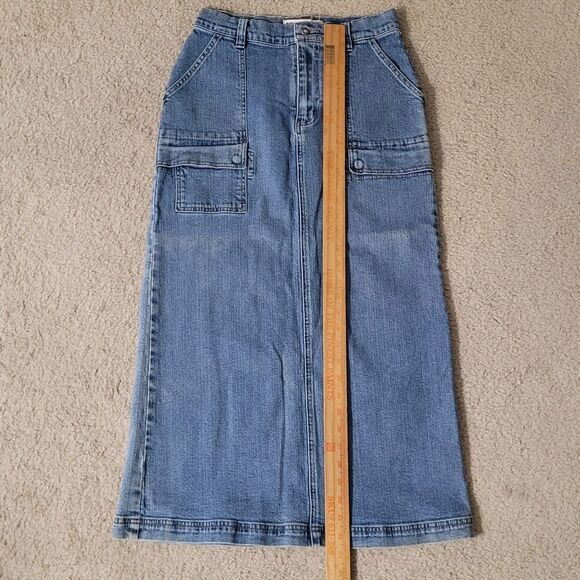 Eddie Bauer Denim Maxi Pencil Cargo Skirt Womens 4P Blue Western Boho Cowgirl - Picture 4 of 14